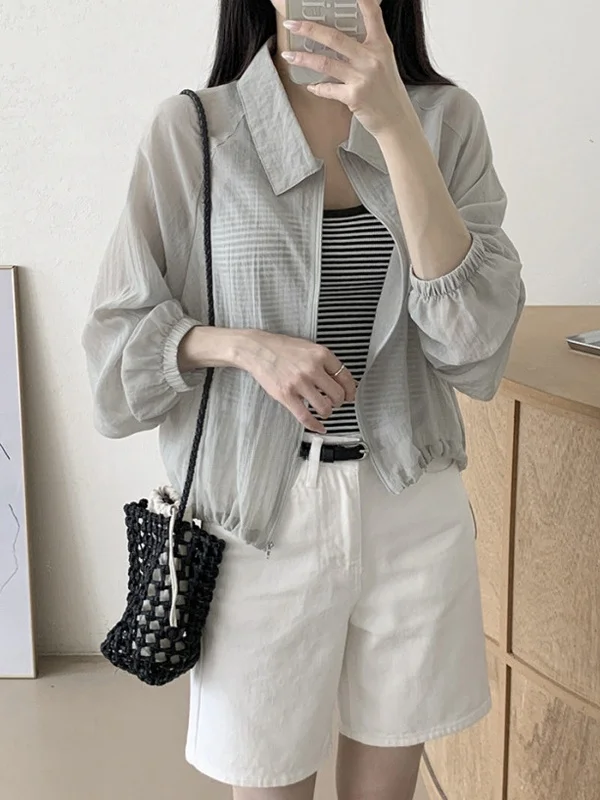 

Ele ort Lightweight Women's Jaet Korean Sle Faionable Retro Collar Zipper Design Sensation Outerwear