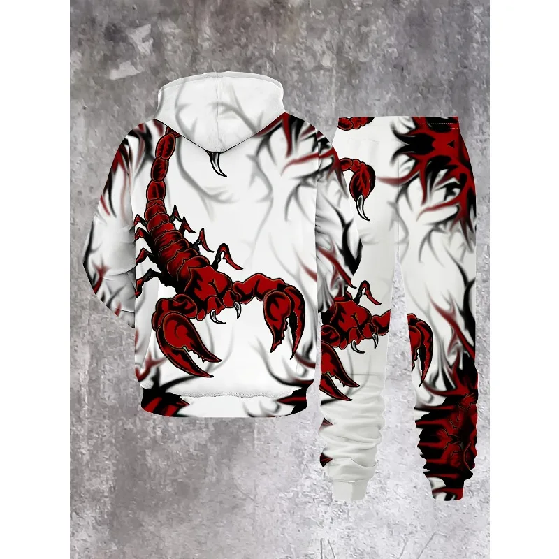 Masculino 3D Branco Tigre Escorpião Impresso Moda Sportswear Primavera e Outono Casual Calças Com Capuz Conjunto de Duas Peças