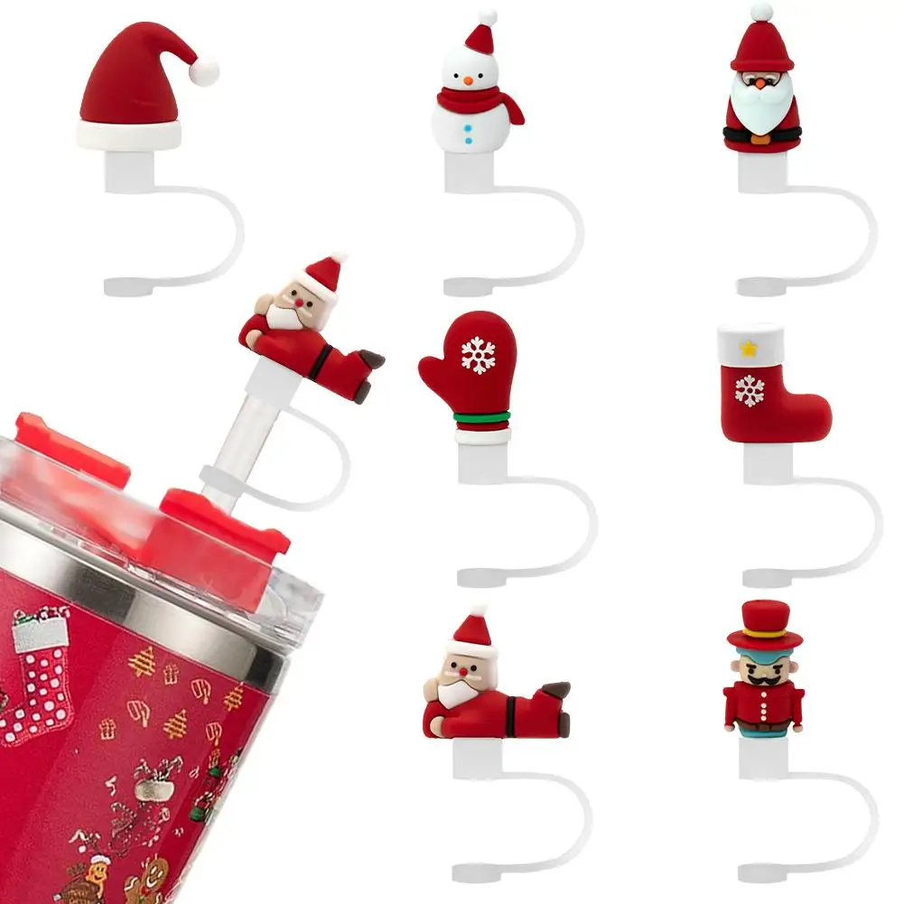 For Stanley Cup Reusable 8mm Christmas 3D Straw Cap Dustproof Cute Personalized Snowman Silicone Straw Toppers