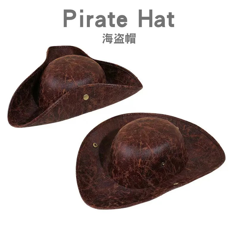 

Винтажная коричневая пиратская шляпа с треугольниками - потертая шляпа из искусственной кожи на Хэллоуин, пиратский аксессуар унисекс для маскарадной вечеринки