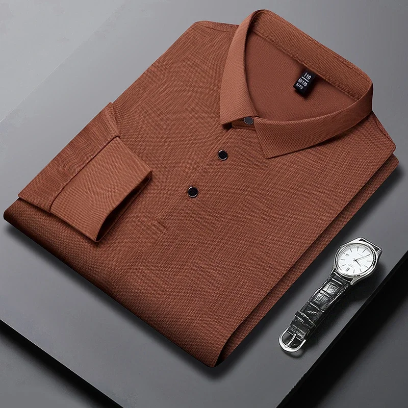 New Men\'s Business Casual Long Sleeved Shirt Solid Color Polo Shirt Fashionable Breathable Comfortable Versatile Top