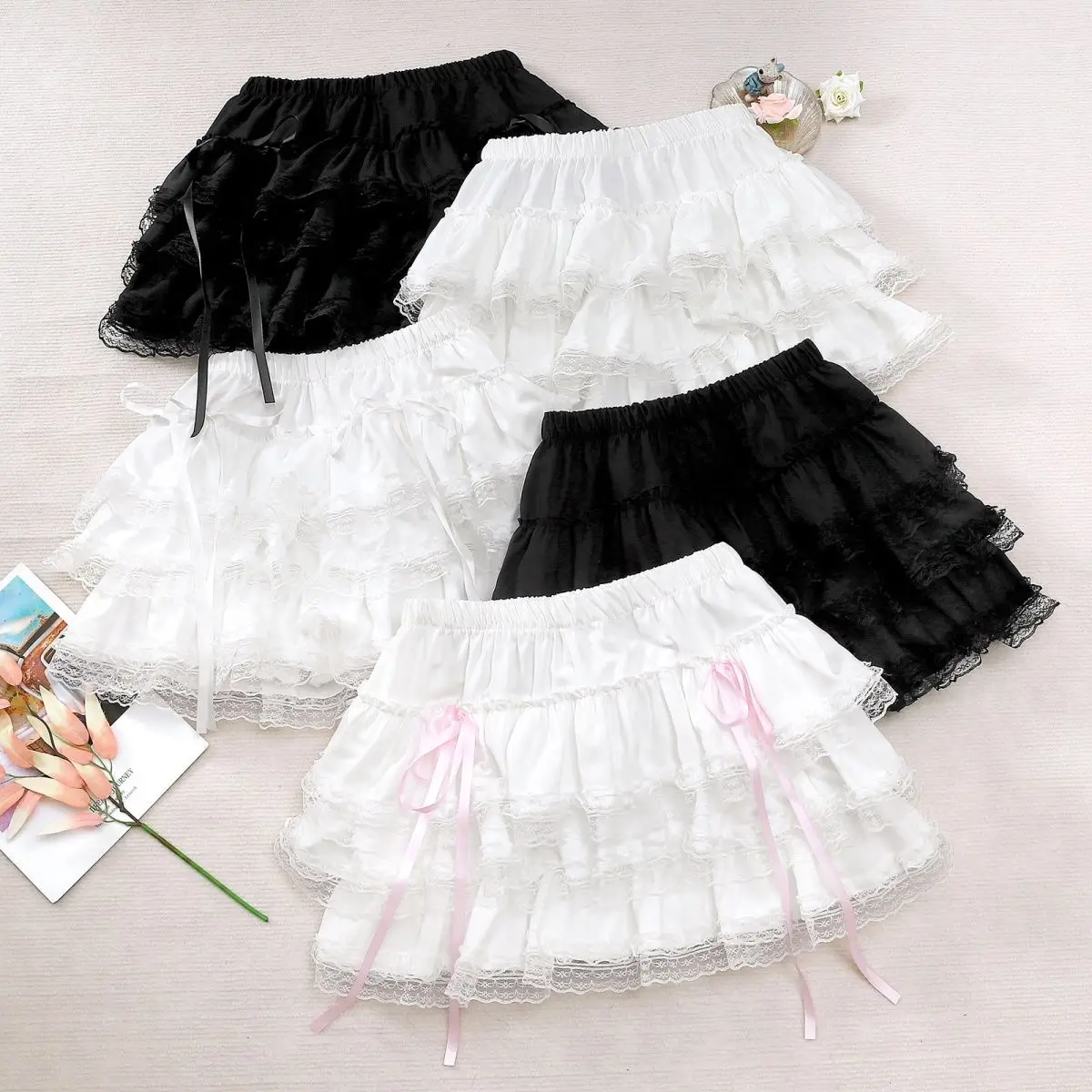 Sweet Kawaii Lolita Vintage Cake Skirt Women Y2k Bow Lace Ruffles Party Mini Skirts Ballet Girls Y2k Faldas Mujer