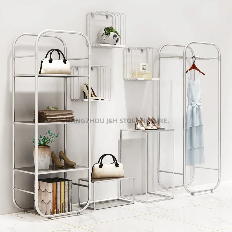 

customized.Woman Clothing Rack Store Display Shoe Handbag Shelf Retail Elegant Commercial Garment Rack