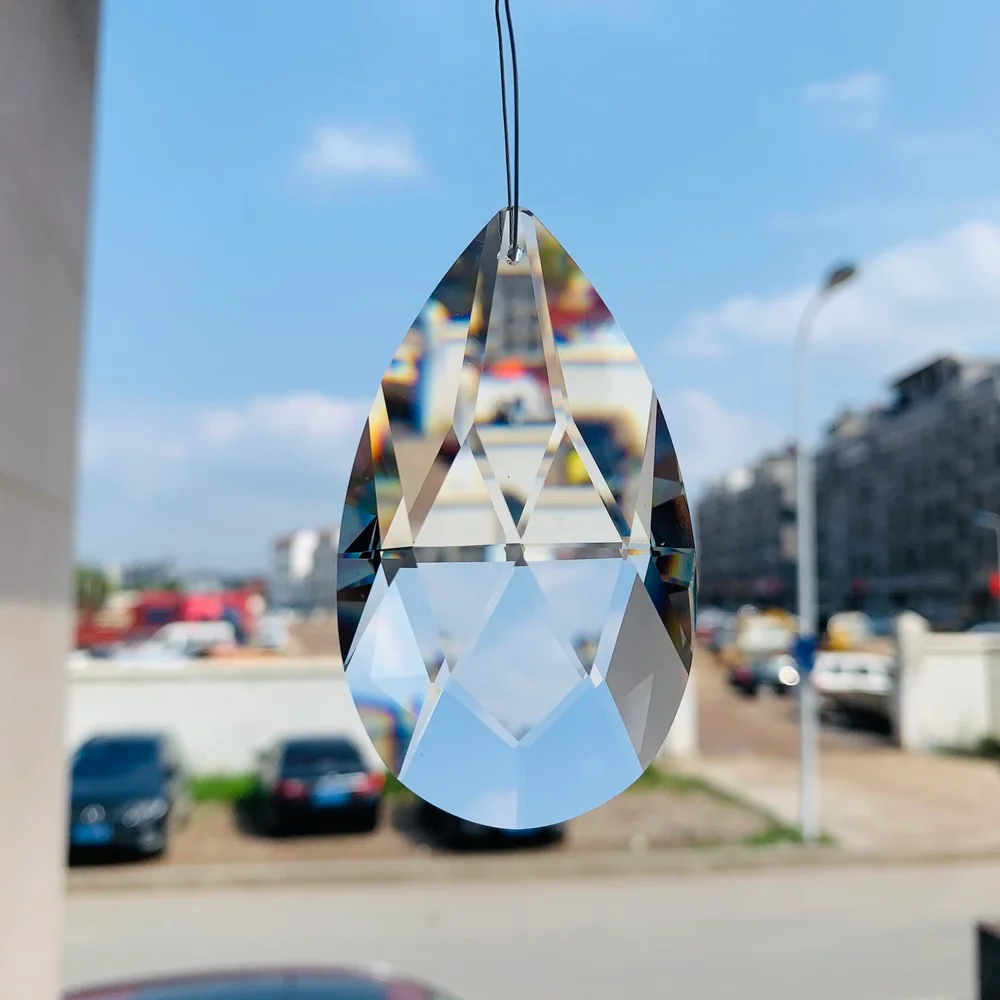 Yönlü Gözyaşı Kristal Prizma Suncatcher Avize Cam Sanatı Asılı Kolye Boncuk Perde için Yedek Yedek Parçalar 76mm