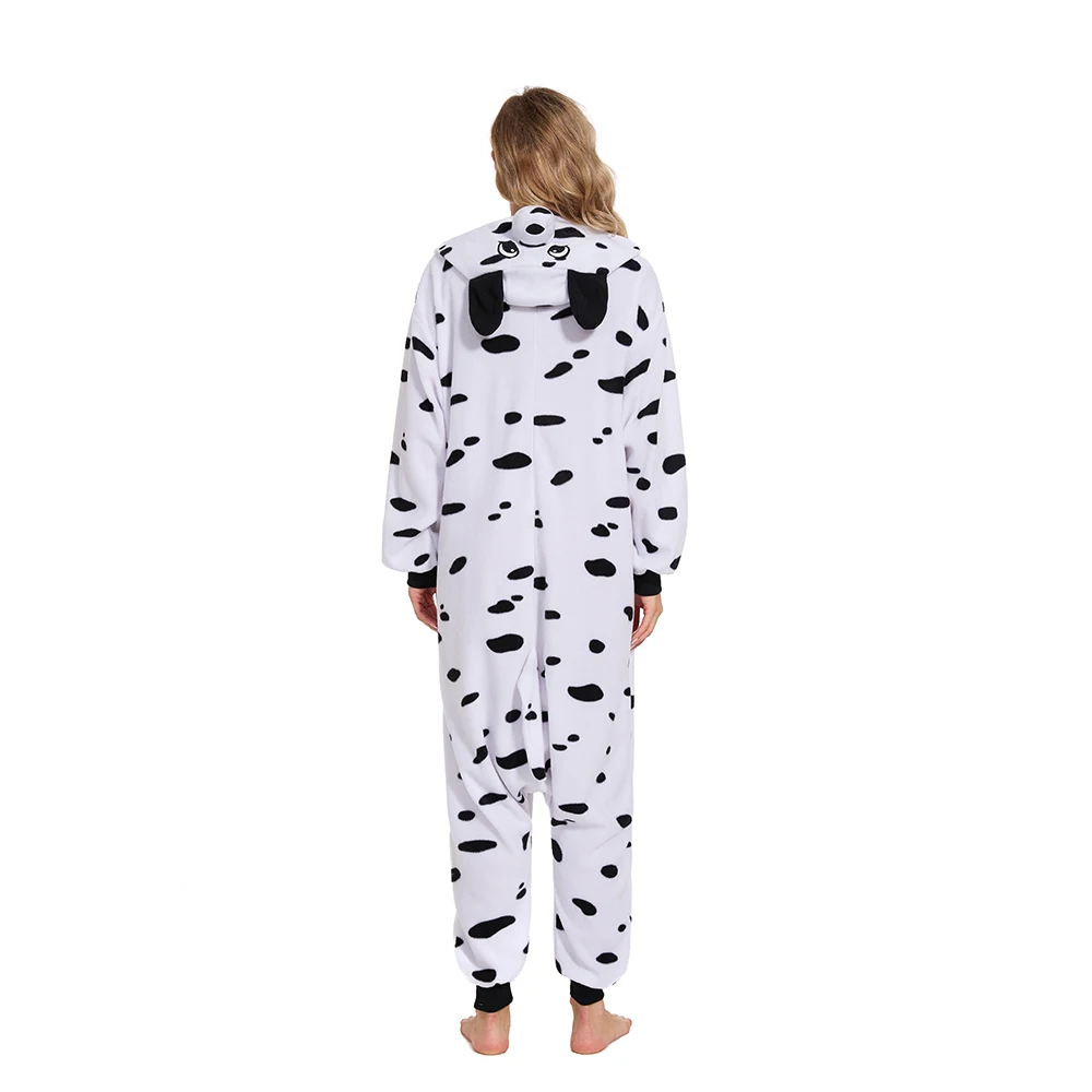 Adults Dalmatian One-Piece Pajama for Men and Women Winter Onesie Hooded Sleepwear Pijama Halloween Dog Cosplay Costume Jumpsuit