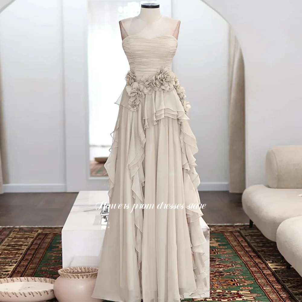 

Flowers A Line Party Dress with 3D Flowers Sweetheart Evening Dresses with Pleats Formal Occasion Dress for Women Customized
