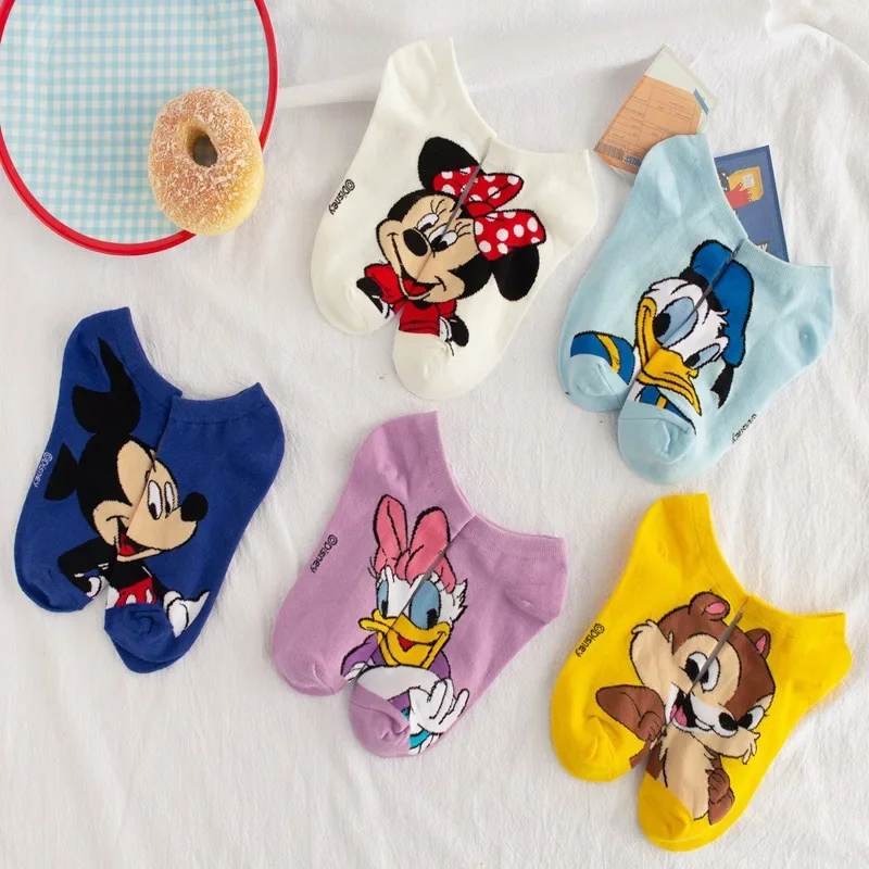 Chaussettes courtes Disney Waumi Mouse pour femmes, Anime, Donald, Sports d\'été, Chaussettes bateau en coton pour filles, Chaussettes à rinçage bas