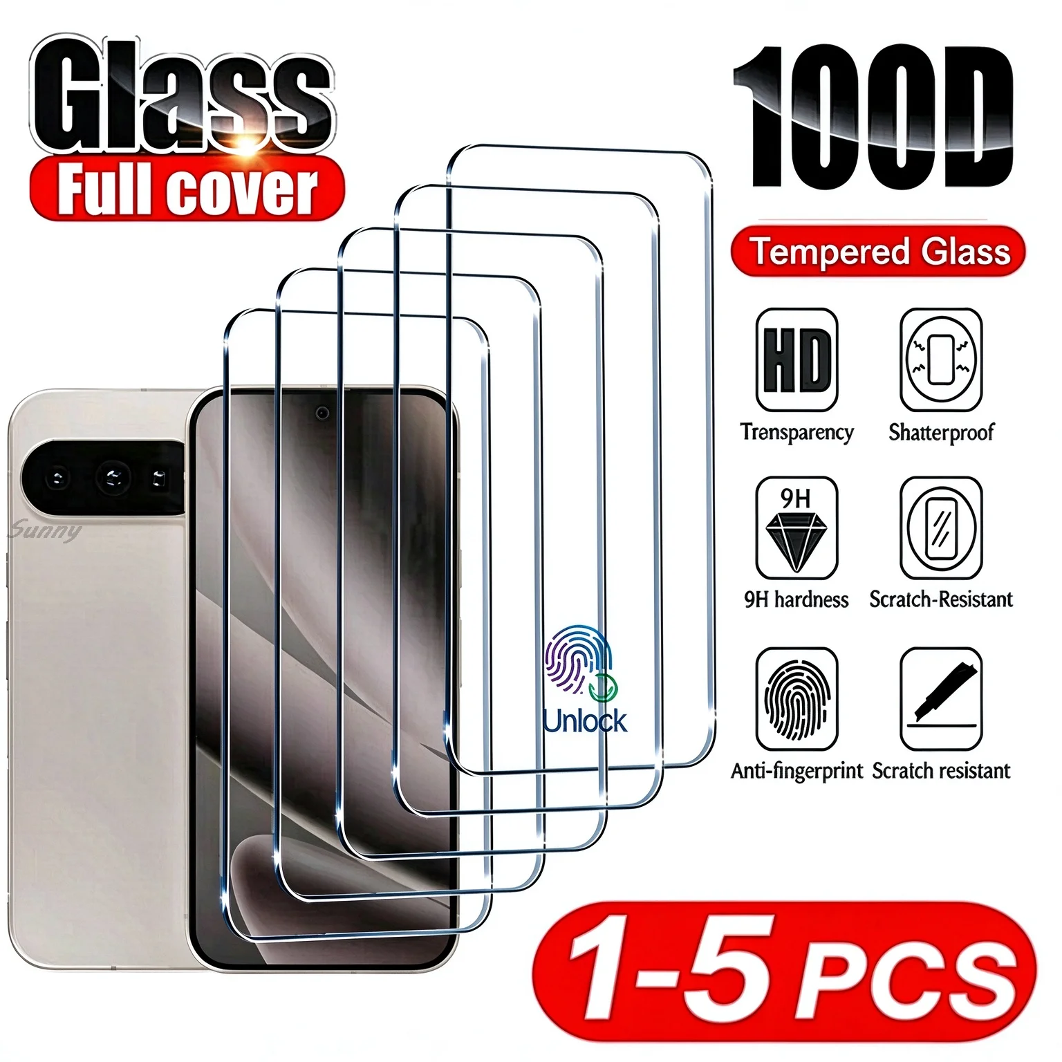 Tempered Glass For Google Pixel 7 8 6 9 Pro 11 10 Pro XL 8A 6A 7A 9A Screen Protector Anti-Scratch Fingerprint Unlock HD Film