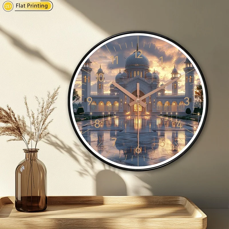 مسجد كلاسيكي عند غروب الشمس كوارتز ساعة حائط مستديرة أصلية ديكور منزلي مثالي هدايا عيد الميلاد السنة الجديدة للعزيز
