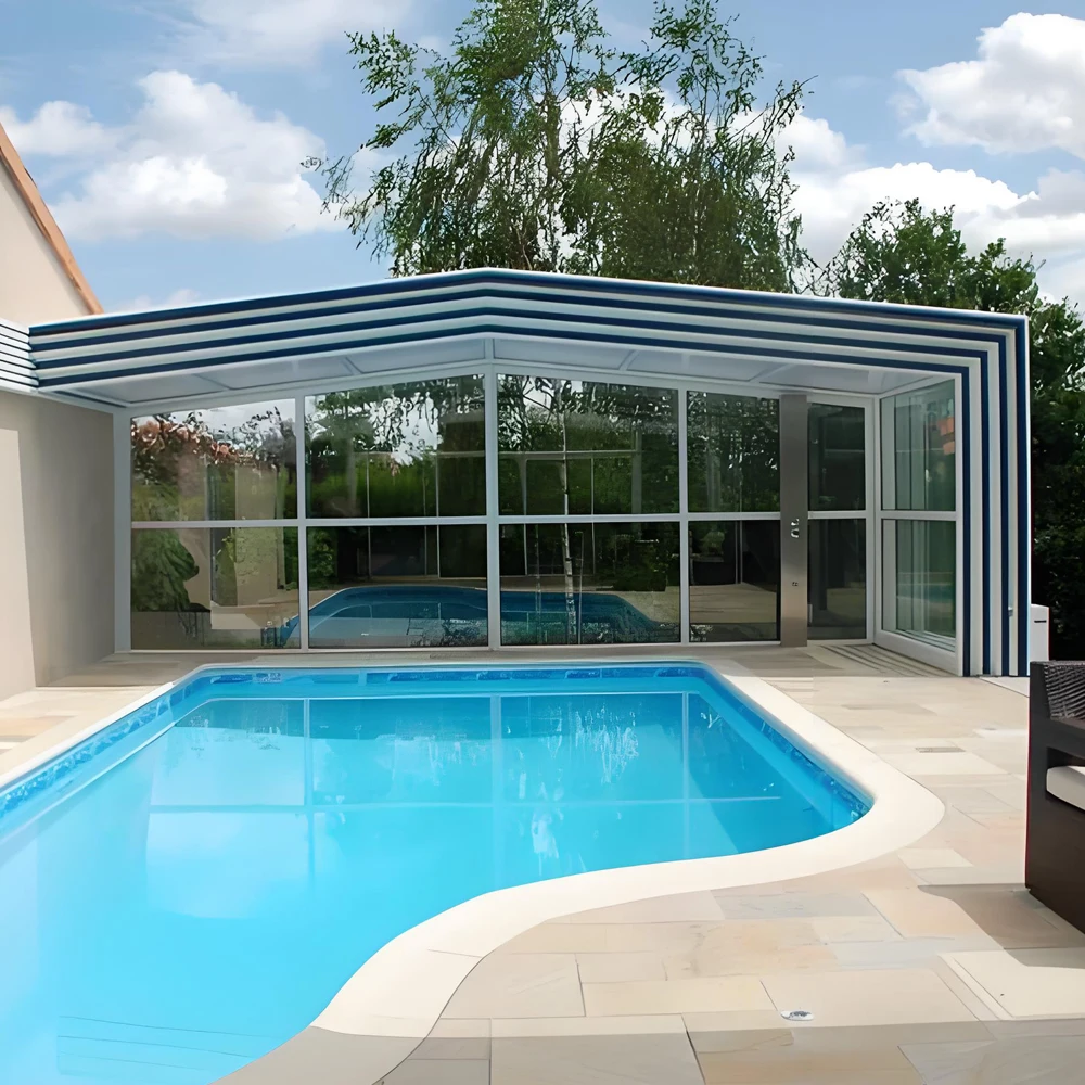 Retractable aluminum laminated glass pool railing modern and safe design suitable for residential swimming pools