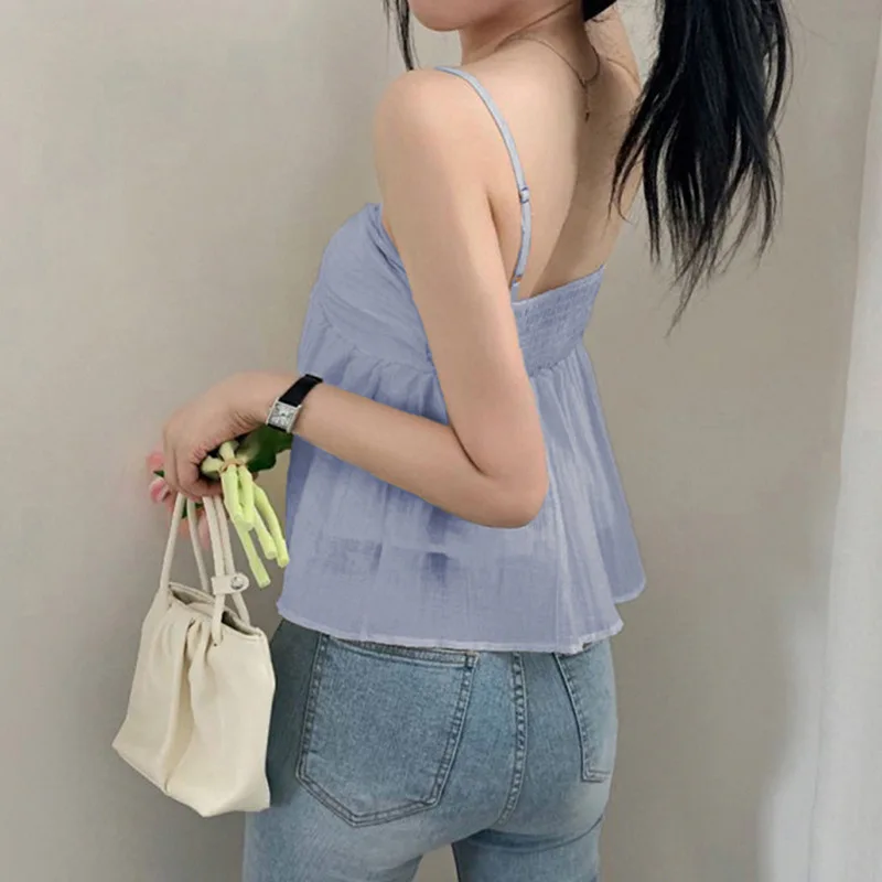 Crop Camis Pleated Bow Drawstring Sleeveless Solid Tops Summer New Sweet Girls Streetwear Elegant Off Shoulder Korean Trendy