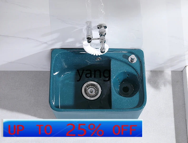 

LMM Ceramic Integrated Drain Basket Household Balcony Bathroom Outdoor Mop Washing Sink