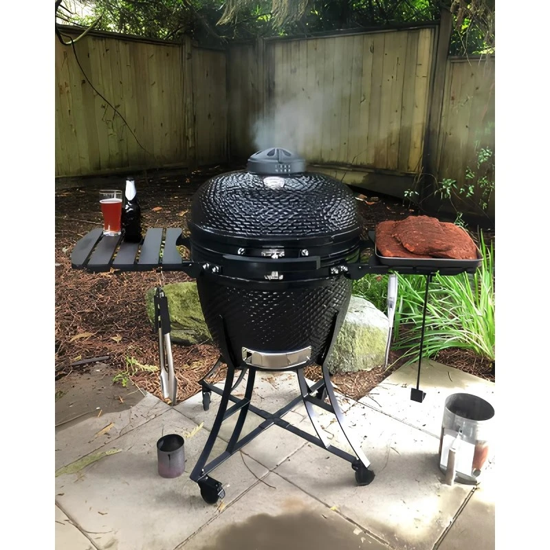 Auplex Parrilla Barbecue  24 Inch Outdoor Charcoal Kitchen BBQ Ceramic Smoker Kamado Grill for Party Camping Family Gathering