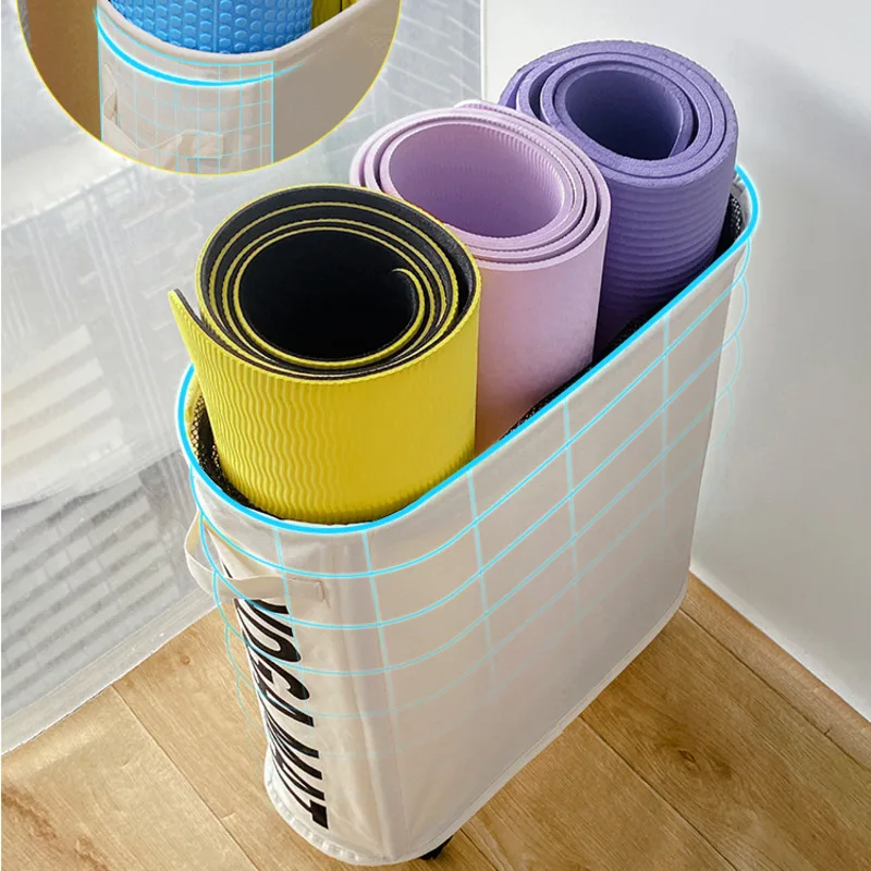 Large Capacity Fabric Wheeled Yoga Mat Storage Basket Multifunctional Curved Edge Folding Gym Sports Equipment Sorting Basket