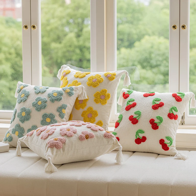 Chenier three-dimensional embroidery small flower throw pillow, bedside back to bedroom, living room bay window design sense