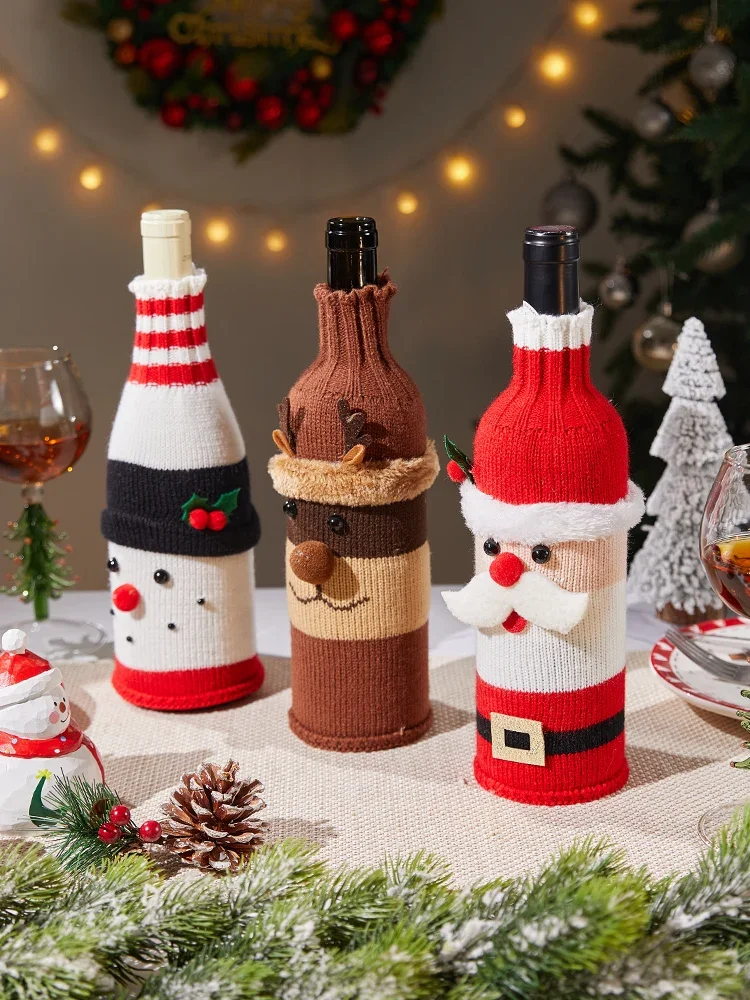 Christmas decorations, wine bottle sets, festive atmosphere, table ornaments, red wine, champagne, scene decoration, props