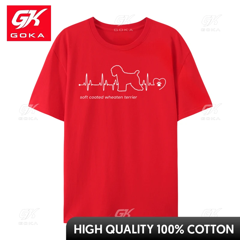 Soft Coated Wheaten Terrier Heartbeat Street Tshirts for Men Comfortable Ostern Day Tops Shirts High Quality Cool Tees