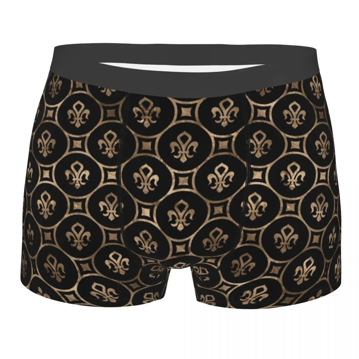 Custom Retro Fleur De Lis Pattern Pastel Gold Boxers Shorts Men Royalty Lily Flower Petals Briefs Underwear Fashion Underpants