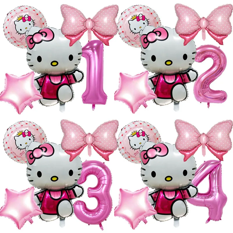 5pcs/set Hello Kitty Balloon Number Birthday Party Decoration Kawaii Anime Sanrio Digital Balloons Children's Party Supply