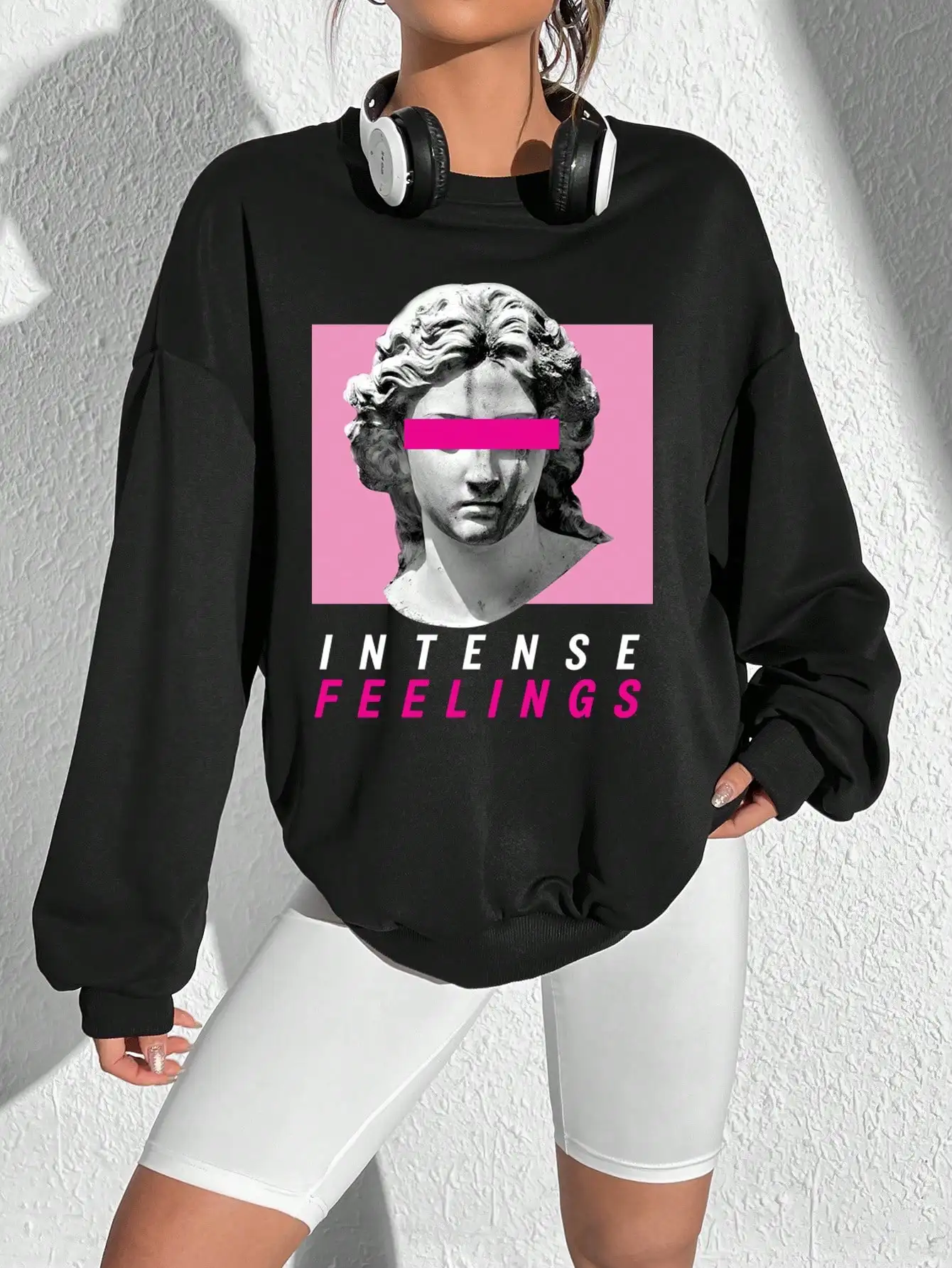 Intense Feeling Sculpture Creative Funny Pattern Female Clothing All-Match O-Neck Pullovers Fashion Street Style Sweatshirts