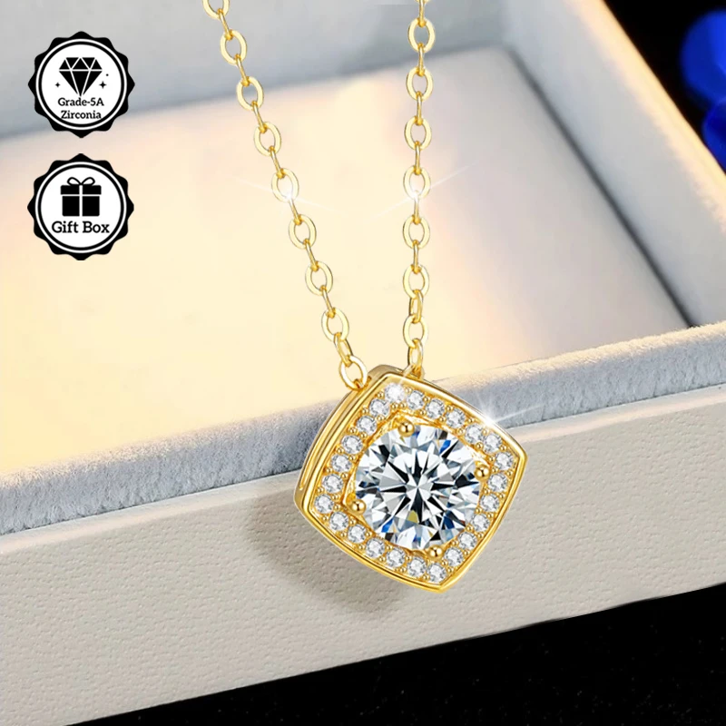 

1 carat zirconia necklace for women, Jewelry for women, hypoallergenic necklace, Bohemian Christmas gift for her, with gift box