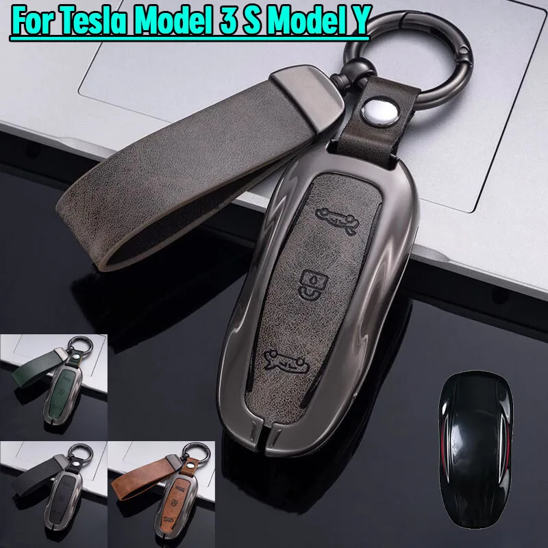 

Zinc Alloy Leather Car Remote Key Fob Case Cover Bag For Tesla Model 3 S Model Y