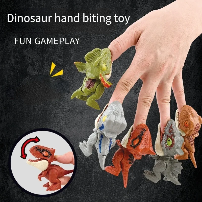 Jurassic Finger Dinosaur Triceratops Tyrannosaurus Model Toys for Kids Creative Finger Biting Dinosaurs Interactive Toy Gift