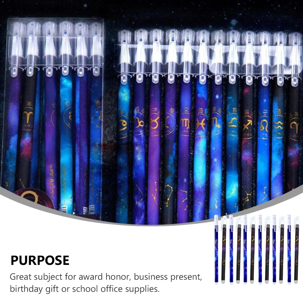 24pcs Neutral Student Gel Pen Heat Erasable Writing Pen Cartoon Constellation Design Durable Ink Pens For School Office