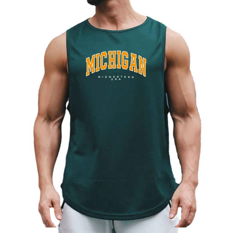 Michigan Midwestern USA Print Vests Mens Sport Sleeveless Mesh Breathable Quick-dry Shirts Gym Fitness Bodybuilding Tank Tops