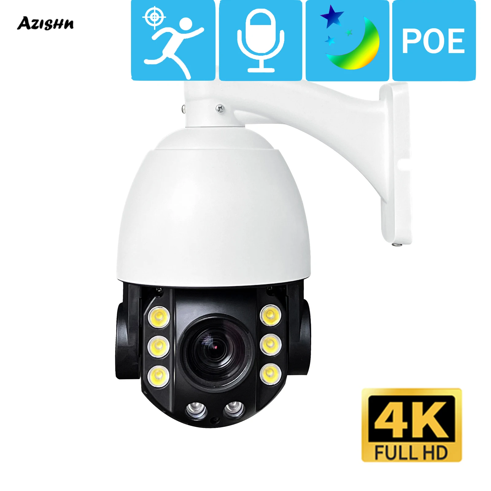 AZISHN 20X 4.7-94mm PTZ Optical Zoom Color POE SONY IMX415 Sensor 4K IP Camera Auto Tracking Camera