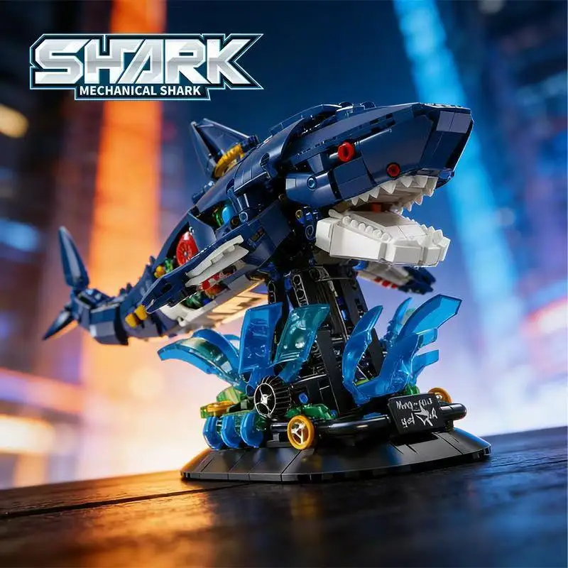 

Mechanical Shark and Orca Building Block Set, Desktop Building Block Model Decoration, Suitable for Collection and Gift