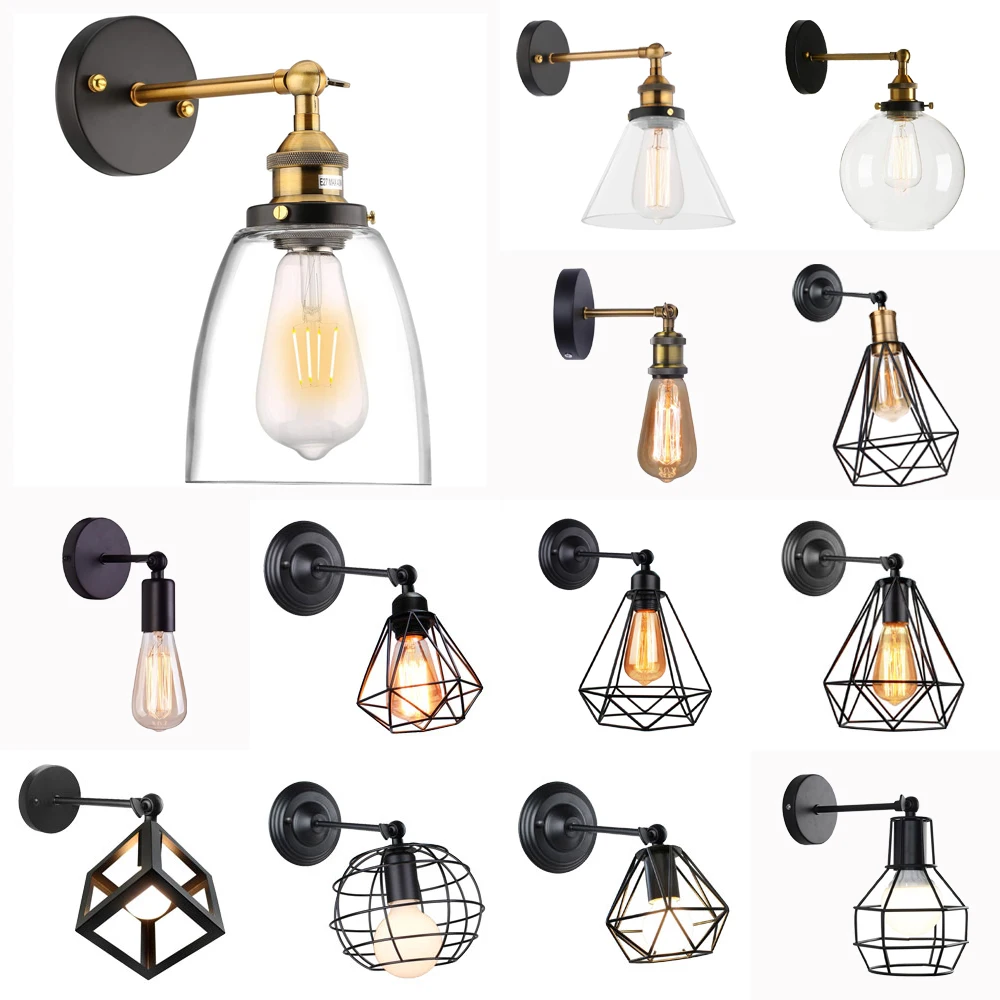 

Vintage Industrial Retro Loft Cage Wall Light Modern Wall Lamp Shade E27 Wall Sconce Lights Modern Indoor Home Lighting Fixture