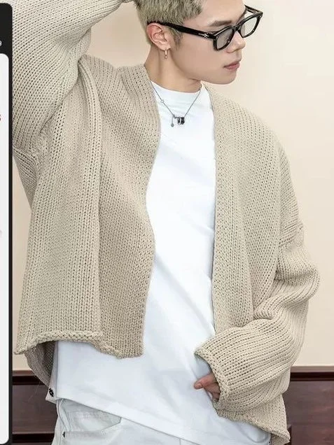 

Мужской вязаный свитер свободного кроя с длинным рукавом и V-образным вырезом, повседневный, в стиле ретро, для весны и осени, верхняя одежда