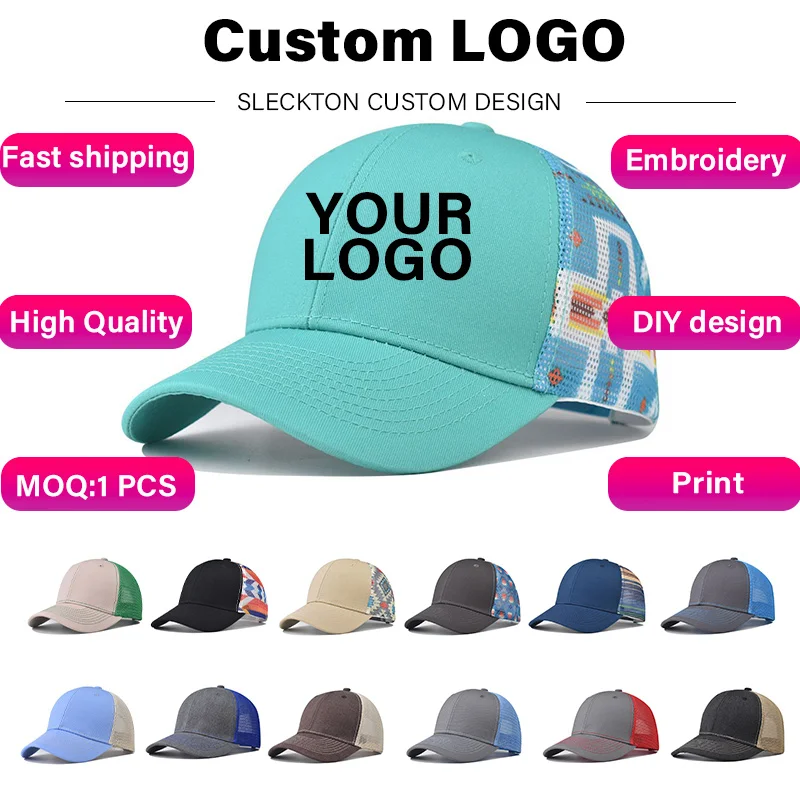 SLECKTON Custom Baseball Cap for Men and Women Embroidery Mesh Caps Design LOGO Print Cotton Hat Trucker Hat Wholesale Unisex