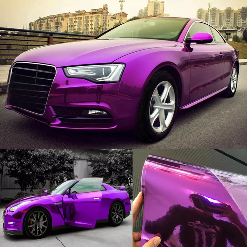 Car Accessories Rainbow Chrome Grey Vinyl Wrap 5x59ft Air Release Anti Scratch Reflective Super Gloss Car Body Film UV IR Reject