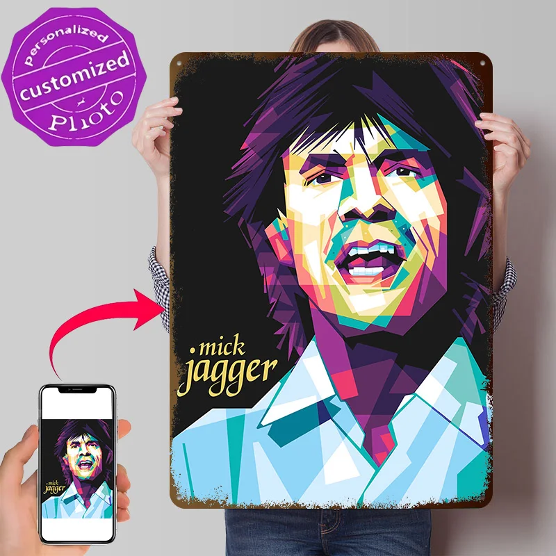 Pôster Retrô de Retrato Pop Art de Mick Jagger, Placas de Metal Impressas em 3D, Presente Personalizado para Decoração de Escritório e Quarto
