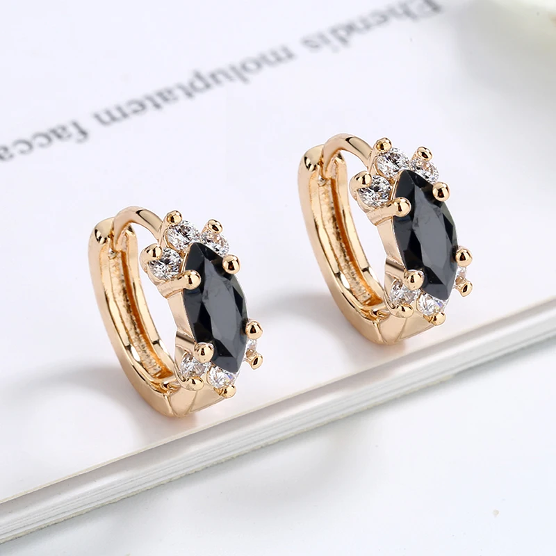 Wholesale Fashion Earrings 2024 Classic Single Black Zircon Hoop Hoop Earrings Gold Plated 18 K