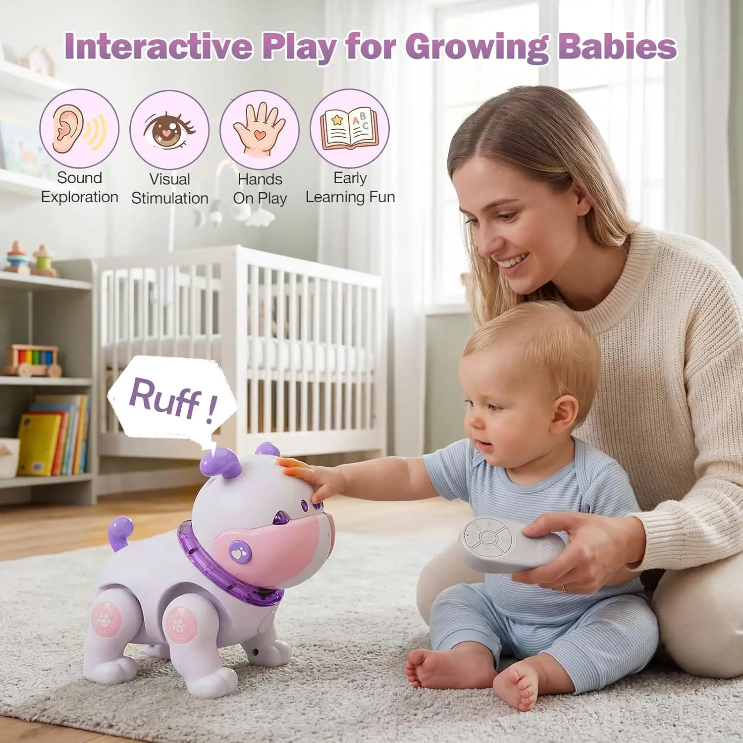 1Pc Purple AI Smart Robot Dog, touch & remote control toy with sound & light, musical interactive pet for baby early learning