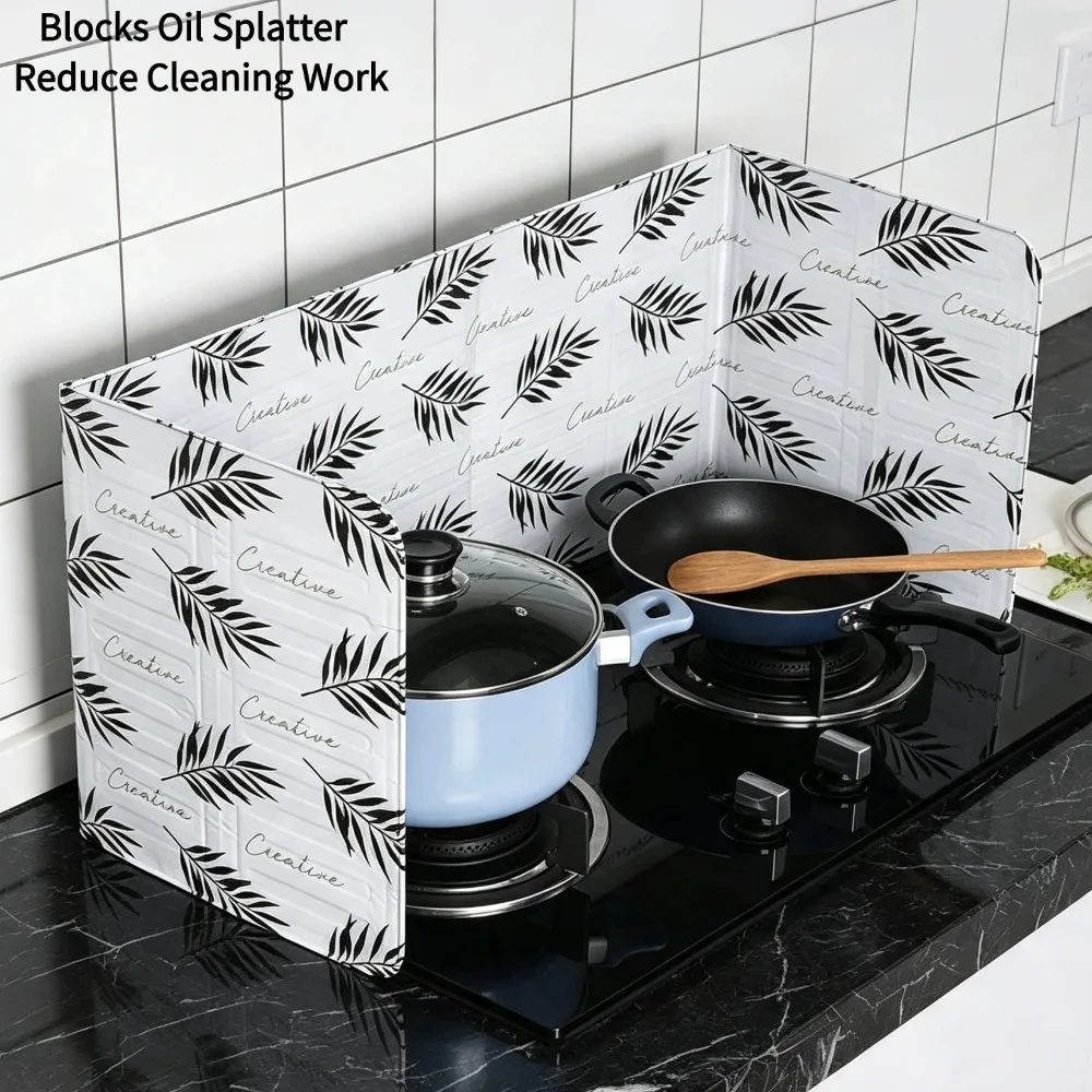 1Pcs Kitchen Gas Stove Baffle Plate Aluminum Foldable Frying Pan Oil Splash Protection Screen Easy Clean Kitchen Wall Protector