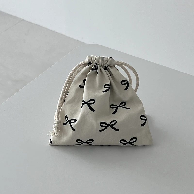 Bow Knot Drawstring Bag Cosmetic Storage Pouch Women Wallet Sweet Kawaii String Mini Pouch Girl\'s Portable Cosmetics Storage