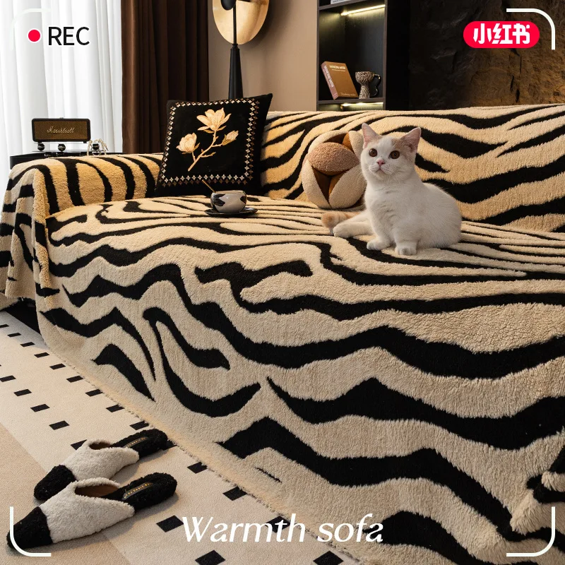 

Plush Full Coverage Sofa Cover Slipcouch Anti-Slip Anti-Cat Scratch Dustproof Couch Blanket Pad Cover for Winter Autumn