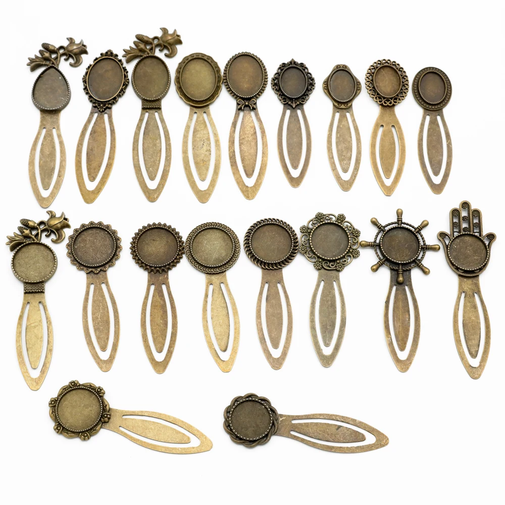 Randommix 10pcs Cabochon Cameo Base Oval Owl Vintage Bookmarks Crown Round Blank Bezel Settings Bookmark Findings DIY Components