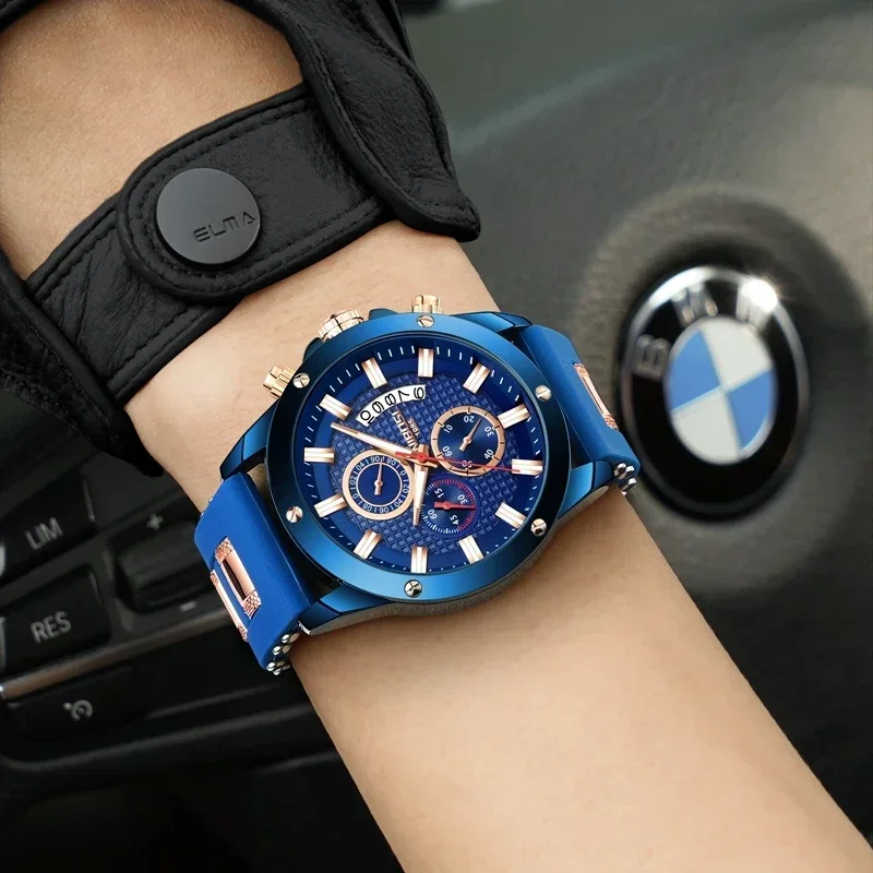 NIBOSI Sport Mens Watch Quartz Strap Watch Blue Silicone Military Waterproof Male Men Watches Relogio Masculino For Man Gift
