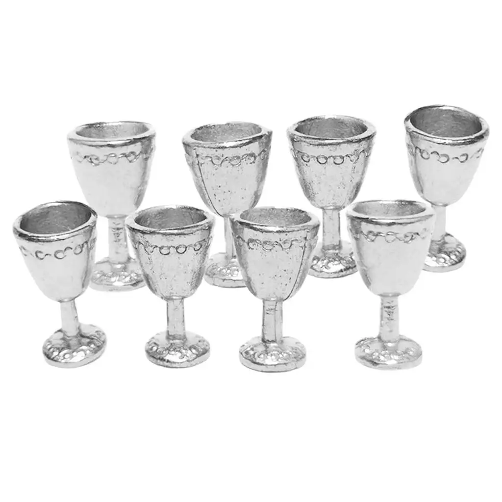

8x 1:12 Dollhouse Miniature Wine Cup Goblet Model Pub Decor Silver