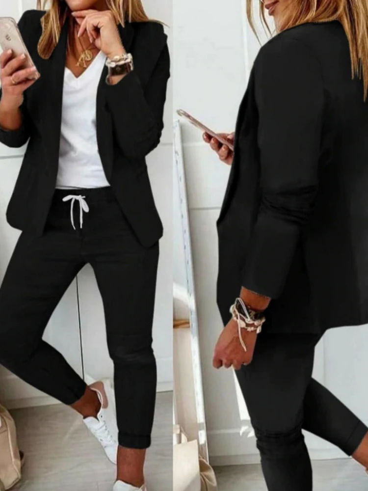 Donna elegante camicia a quadri tuta manica lunga top Blazer trouces 2 pezzi moda femminile OL tute da ufficio oversize