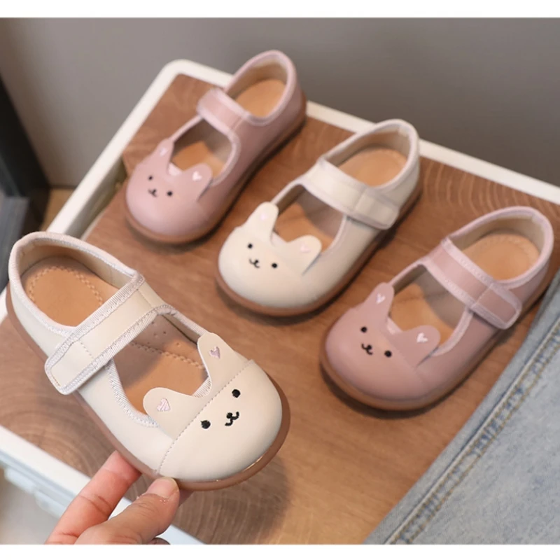 

Spring Baby Girls Shoes Embroidered Cartoon Bunny High Quality Arch Insole Children's Flats Mary Jane Little Kids Casual Shoes