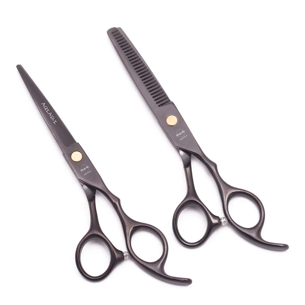 Friseurscheren 5,5" 6" AQIABI Japan Edelstahl Effilierscheren Friseursalon Haarscheren Blaue Haarschneidescheren A1005 – Detail 5