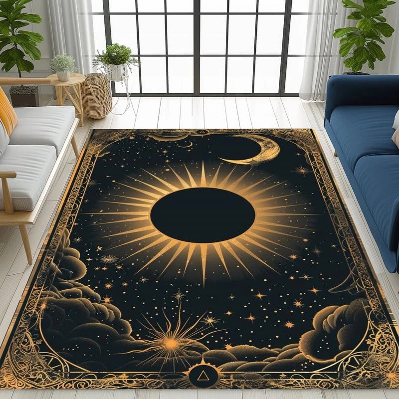 Modern Art Moon Star Area Rug Living Room Mat Yellow Carpet Cloud Black Indoor Doormat Mysterious Fashion Bedroom Decorative