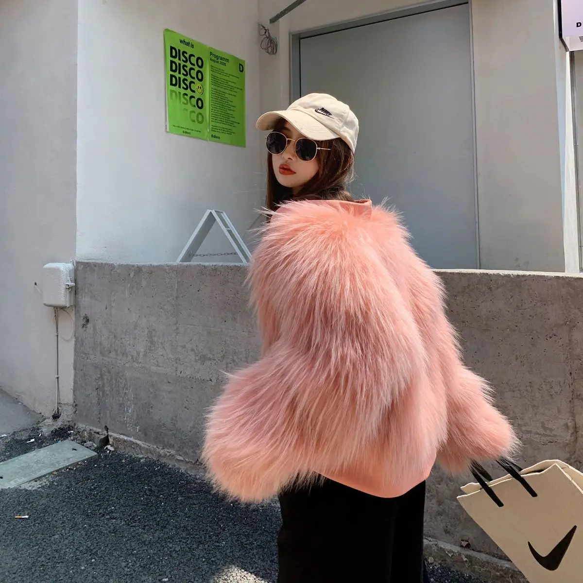 Women Autumn Winter Imitation Fox Fur Fur Fluffy Coat High Waist V-Neck Furry Bomber Jacket Zipper Cardigan Flocking Streetwear