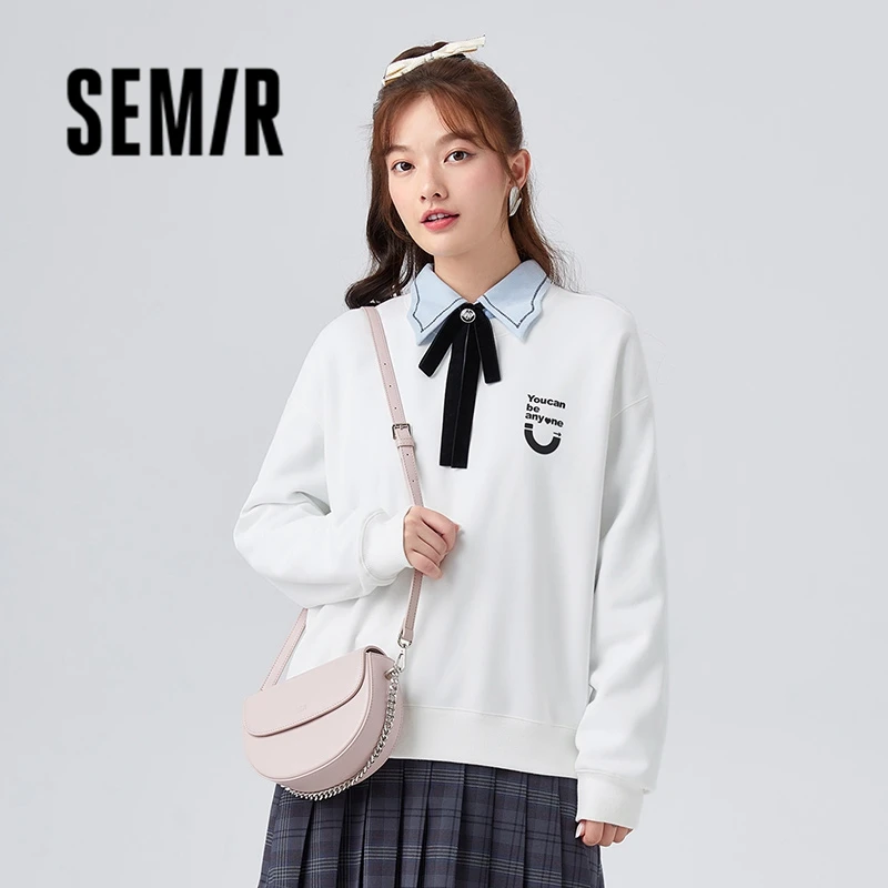 Semir-女性用極フリースラウンドネックトレーナー,ゆったりとしたトップ,裸の肩,用途の広いプリント,冬,新しいコレクション2023